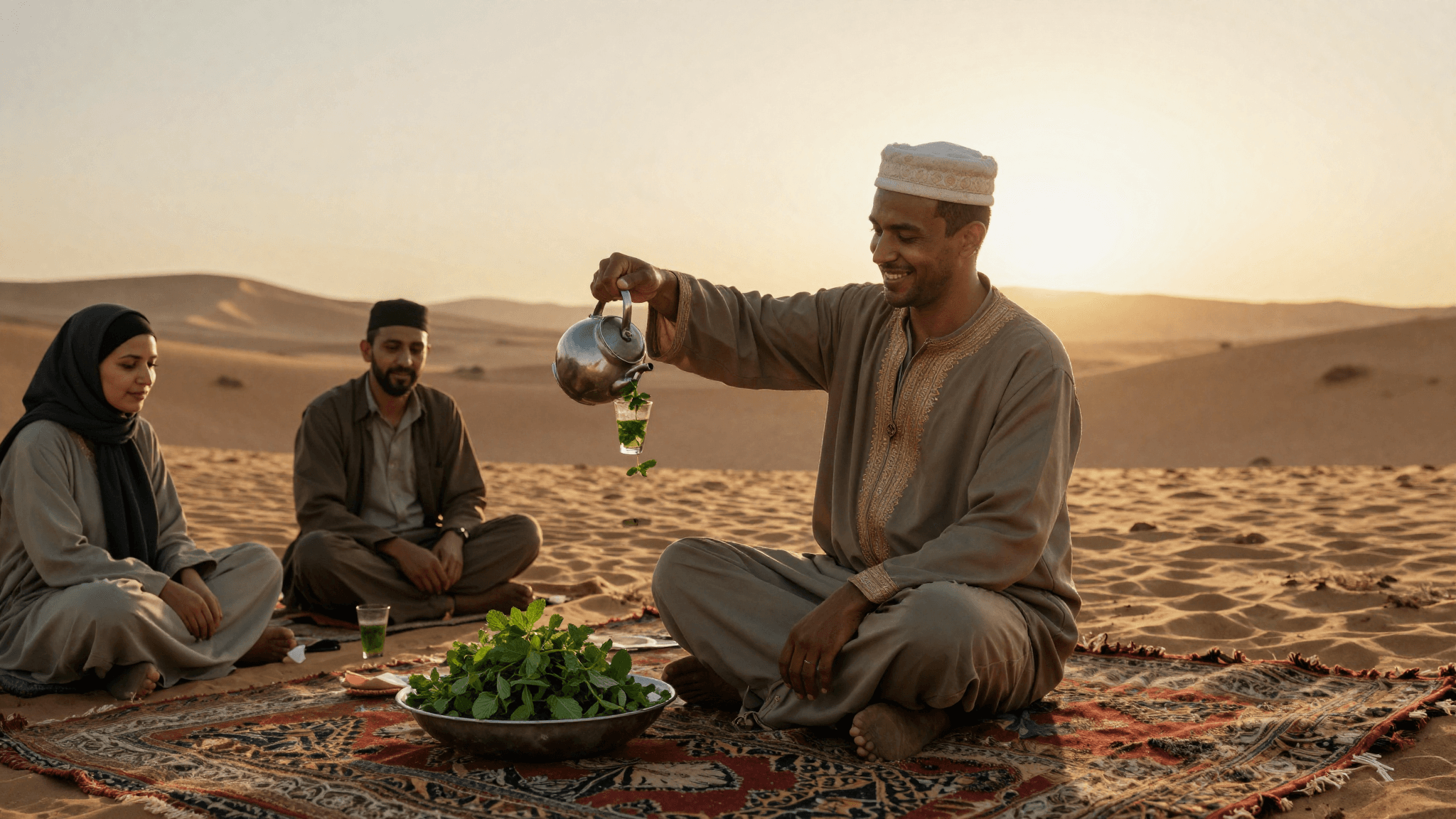 Tè alla menta servito agli ospiti in un campo nel deserto