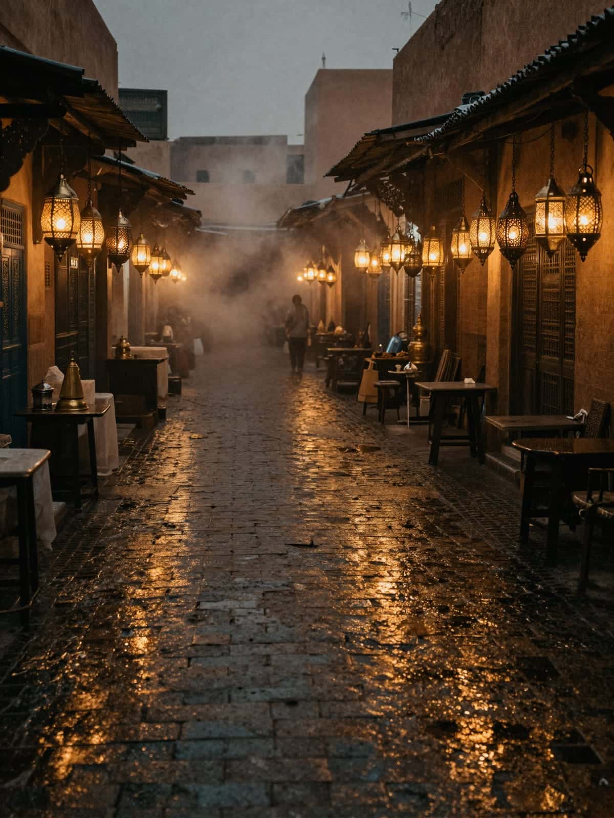 Un ultimo sguardo ai vicoli illuminati della medina di Marrakech